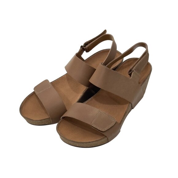 Clarks Womens Auriel Faux Leather Wedge Sandals SZ 9.5M Brown Double Straps - Picture 3 of 16